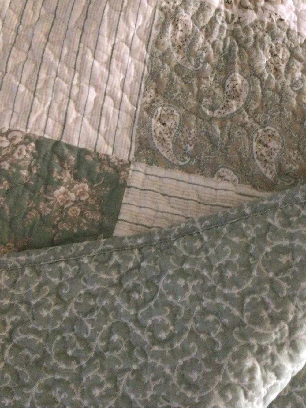 Laura Ashley Patchwork Quilt Throw in Sage Green and Cream